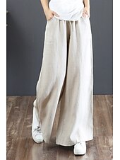 cheap Plain Cotton Linen Pant-Women&#039;s Cotton Linen Shorts Linen-Inspired Pants Cotton Linen Pants Fashion Streetwear Full Length Natural Plain Pocket Elastic Drawstring Design Comfy Comfortable Street Going out Apricot Jacinth