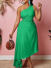 abordables Robe Simple-Robe Maxi Femme Robe A Ligne Couleur Unie Robes de Travail Robe Off The Shoulder Formelle Fête de Travail Coupe Régulière Simple Une Épaule Jaune Rouge Vert Été Printemps