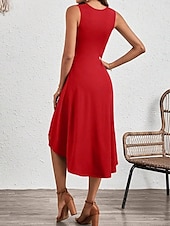 olcso Egyszerű ruha-Női Midi Ruha A Vonalú Ruha Egyszínű Bodycon Ruha Munka Ruhák Félig Formális Iroda Karcsú Grafikai Ujjatlan Kerek Nyak Fekete Rózsaszín Piros Kék Nyár