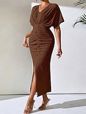 abordables Robe Simple-Femmes Robe Midi Robe de Soirée Robe d&#039;été Mode Classique Moderne Extérieur Vacances Fête Coupe régulière Uni Sans manches Col en V Noir Marron Abricot Été