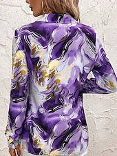 baratos Tops de Arte e Design Femininos-Mulheres Camisa Social Gráfico Cores Gradiente à moda Casual Manga Longa Colarinho de Camisa Tops regulares Diário Botões Imprimir Rosa Azul Roxo Verão Primavera