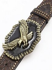cheap Men&#039;s Belts-Men&#039;s Western Style Leather Belt with Eagle Buckle – Vintage Embossed Design with Rivets, Ideal for Casual and Country Wear