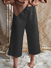 economico Pantaloni in lino e cotone semplici-Per donna Pantaloni in cotone e lino Pantaloni Palazzo Moda Streetwear Comfort Lunghezza al polpaccio Misura del girovita medio Semplice Elastico in vita Comodo All&#039;aperto Confortevole Streetwear