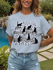 abordables T-shirt Animaux-Femmes T-shirt Graphique Animal Chat ancien Élégant Classique Manche Courte Col ras du cou Col rond Hauts Réguliers Quotidien Week-end Imprimé Noir Blanche Rose Claire Bleu Vert Été Printemps
