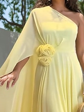 abordables Robes pour invitées de mariage-Robes de mariée Sirène  Trompette Une épaule Sans manches Longueur de sol en mousseline de soie Robes de mariée avec fleurs