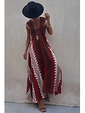 halpa Boho-mekot-Naisten Midimekko Coctail-asu Kukka mekko Boho-mekko Muoti Moderni Loma Teekutsut Bile Normaali Kukka Hihaton V kaula-aukko Musta Viini Sininen Tumman vihreä Kesä