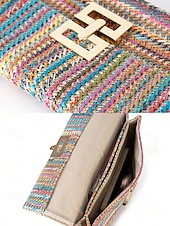 preiswerte Umhängetaschen-Damen-Umhängetasche aus gewebtem Stroh mit goldenem Kettenriemen – elegante Sommer-Clutch für Strand-, Urlaubs- und Resort-Outfits