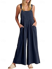 olcso hivatalos jumpsuits-női normál kantáros overál utcai viselet egyszínű ujjatlan U-nyakú zsebes utcai mindennapi normál szabású fekete sárga világoszöld nyári