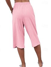 preiswerte Wesentliche Falsche Unterteile-Damen Kunstbaumwollleinen Caprihose Stoffhosen Lässig Wadenlang Natürliche Taille Einfach Tasche Elastischer Bund Außenbereich Bequem Urlaub Straße Wein Grau Schwarz Rosa Sommer Normale Passform