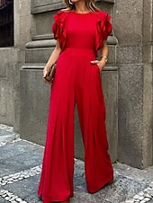 cheap Pantsuits &amp; Jumpsuits-Jumpsuits Evening Gown Vintage Dress Semi Formal Wedding Guest Floor Length Sleeveless Crew Neck Stretch Crepe with Ruffles