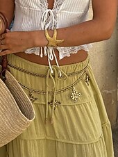 abordables Jupes unies-Jupe Femme Jupe Maxi A-Line Couleur Unie Mode Décontractée Maxi Taille Haute Jupes Unies Poche Impression Micro-Élastique Rue Quotidienne Noir Blanc Orange Vert Été Mélange Polyester Coton
