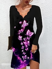 cheap Floral Dress-Women&#039;s Mini Dress A Line Dress Summer Dress Casual Daily Regular Fit Graphic Long Sleeve V Neck White Yellow Purple Gold Summer