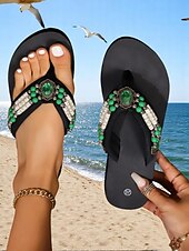 economico Infradito da Vacanza-sandali infradito con perline in stile bohémien da donna – infradito con plateau impreziosite da pietre preziose per vacanze al mare, gite estive e abbigliamento casual