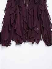 abordables Hauts sexy pour femmes-Femmes Chemise Chemisier Uni Élégant Moderne manche longue Col en V Hauts Réguliers Fête Sortir Superposé Vin Été