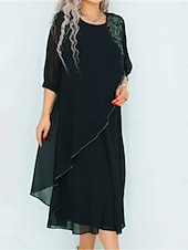 abordables Robe blanche-Robe midi femme Robe d&#039;été Couleur unie Robe à volants Décontractée Ajustement régulier Graphique Uni Manches 3/4 Col rond Noir Bleu Bleu ciel Violet Été