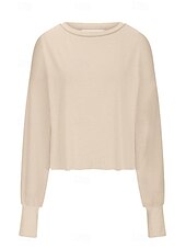 preiswerte Damen Einfache Oberteile-Damen Bluse Oberteil mit Ösen Einfach Modern Lässig Langarm Rundhalsausschnitt Normale Oberteile Täglich Ferien Ausgehen Ausschnitt Weiß Dunkelgray Aprikose Sommer