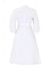 abordables Robes en dentelle blanche-Femmes Robe Midi Robe trapèze Robe Plissée Fête cocktail Robes semi-formelles Soirée Coupe régulière Couleur Unie manche longue Col montant Noir Blanche Rose Claire Été Printemps