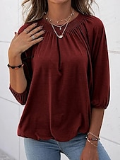 abordables Hauts Unis pour Femmes-Femmes T-shirt Uni Mode Moderne Manche 3/4 Col ras du cou Hauts Réguliers Quotidien Noir Blanche Rose Claire Vin Vert Véronèse Été