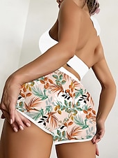 preiswerte Bikini-Sets-Womens Badeanzüge Bikini 2 Teile Shorts Badeanzug Rückenfrei Schlank Urlaub Strandmode Floral Halterhals Ärmellos Badeanzüge