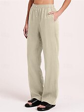 economico Pantaloni in lino e cotone semplici-Per donna Pantaloni in cotone e lino Pantaloni Palazzo Moda Streetwear Comfort Lunghezza intera Misura del girovita medio Semplice Tasca Elastico in vita Comodo All&#039;aperto Confortevole Streetwear
