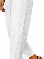 economico Pantaloni in lino e cotone semplici-Per donna Pantaloni in cotone e lino Pantaloni Eleganti Casual Lunghezza intera Naturale Semplice Tasca Elastico in vita Comodo All&#039;aperto Confortevole Ferie Uscire Cammello Nero Bianco Blu Estate