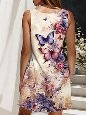 cheap Floral Dress-Women&#039;s Mini Dress Sundress A Line Dress Summer Dress Vacation Casual Regular Fit Floral Graphic Butterfly Sleeveless U Neck Scoop Neck Light Yellow Light Pink Light Green Light Purple Summer