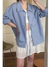 abordables Chemises-Femmes Chemise Boutonner Chemise en coton et lin Uni Rayé Élégant Moderne manche longue Col de chemise Hauts Réguliers Fête Sortir Nœud devant Blanche Bleu Bleu clair Été