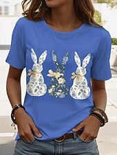 halpa Pääsiäispaita-Pääsiäinen Naisten T-paita Kuvitettu Eläin Tyylikäs Vapaa-aika Lyhythihainen Tiukka pyöreä kaula-aukko Tavalliset topit Päivittäin Viikonloppu Painettu Musta Valkoinen Punastuvan vaaleanpunainen