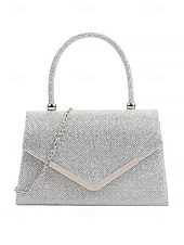 abordables Pochettes et sacs à main de soirée-Pochette de soirée pailletée pour femme avec bandoulière chaîne – élégante pochette structurée à poignée supérieure pour mariages, cocktails et événements formels