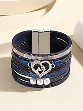 abordables Bracelet pour femme-Bracelet magnétique en similicuir pour femme – Bracelet manchette en alliage avec breloque cœur et perle et texte inspirant, bijou tendance style bohème, idéal pour la fête des mères, les anniversaires et les tenues décontractées.