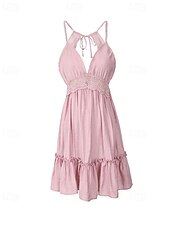 ieftine Rochii Boho-Pentru femei Rochie Mini Rochie de vară Rochie Slip Rochie Boho Rochie occidentală Modă Clasic Modern În aer liber Vacanță Concediu Fit regulat Simplu Fără manșon Bretele Spagheti Negru Alb Roz