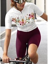 abordables Maillots pour femmes-Femmes Maillot de cyclisme Graphique Motif Floral Manche Courte Cyclisme Maillot Top avec 3 poches arrière Écran solaire Résistant aux UV Séchage Rapide Bandes réfléchissantes Des sports Blanche