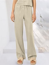 economico Pantaloni in lino e cotone semplici-Per donna Pantaloni in cotone e lino Pantaloni Palazzo Moda Streetwear Comfort Lunghezza intera Misura del girovita medio Semplice Tasca Elastico in vita Comodo All&#039;aperto Confortevole Streetwear