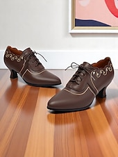 abordables années 1930-Chaussures Oxford marron à lacets et talon chaton pour femme – Escarpins brogue vintage de style rétro édouardien des années 1920 pour un usage quotidien élégant et des soirées à thème