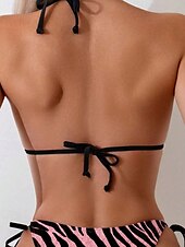 abordables Ensemble de bikinis-Femmes Maillots de Bain Bikini 2 pièces Maillot de bain Dos nu Tropical Tenues de plage Motif Zèbre Col Halter Sans manches Maillots de bain