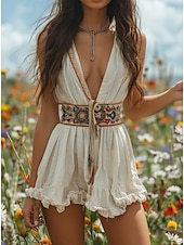 ieftine proiectează rochii din bumbac și in-Rochie Maxi pentru Femei Rochie Sundress în Linii Simple din In Vacanță Petrecere Casual în Aer Liber Iesiri Adecvare Regulată Simplă Fără Mâneci Guler în V Alb Vară