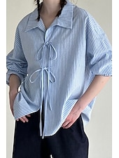 abordables Chemises-Femmes Chemise Boutonner Chemise en coton et lin Uni Rayé Élégant Moderne manche longue Col de chemise Hauts Réguliers Fête Sortir Nœud devant Blanche Bleu Bleu clair Été