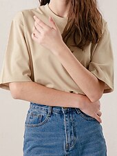 abordables Chemises-Femmes Chemise en lin Chemisier Uni Occasionnel Manche Courte Col ras du cou Hauts Réguliers Quotidien Fête Sortir Noir Jaune Rose Claire Abricot Été