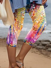 abordables Art &amp; Design Impression-Leggings Capri pour femmes haute élasticité mode vintage vacances longueur mollet taille haute impression graphique florale thermique chaud respirant doux extensible formel extérieur vacances