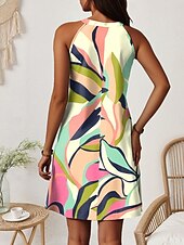abordables Robes fleuries-Femmes Mini Robe Robe d&#039;été Vacances Occasionnel Quotidien Coupe régulière Graphique Géométrique Abstrait Sans manches Col Halter Jaune Été