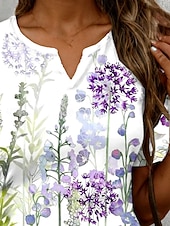 billige Blomster t-skjorte-Dame T skjorte Blomstret Grafisk Planter Årgang Stilfull Klassisk Kortermet Hals med hakk Vanlige topper Daglig Helg Trykt mønster Lilla Sommer Vår