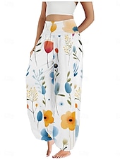 economico Pantaloni-Per donna Pantaloni ispirati al lino Gamba larga Pantaloni Stile Etnico Casual Boho Lunghezza intera Vita Alta Floreale Foglia Tropicale Tasca Elastico in vita Stampa Traspirabilità Morbido