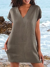 abordables Robe Simple-Femmes Mini Robe Robe Décontractée Classique Vacances Date Sortir Coupe Ample Uni Manche Courte Col en V Noir Vert foncé Chameau Grise Été