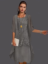 abordables Avec veste-Robe de mère de la mariée à deux pièces pour mariage à la plage invitée de mariage élégant col en V longueur thé chiffon dentelle sans manches vestes avec appliqués 2025 taille personnalisée gratuite