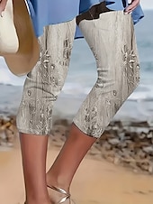 voordelige Blauwe 3D Print-Dames Leggings Capri Broeken 3D Print Hoge Elasticiteit Vakantie Vintage Mode Kuitlengte Hoge Taille Bloemen Grafische Afdrukken Ademend Zacht Rekbaar Formeel Vakantie Kantoor Buff Roze Blauw Amethist