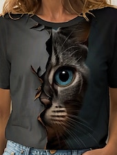 cheap Animals tee-Women&#039;s T Shirt Graphic Animal Cat Vintage Stylish Classic Short Sleeve Crew Neck Round Neck Regular Tops Daily Weekend Print Sage Green Brown Summer Spring