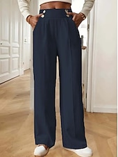 abordables jambe large et taille haute-Femmes Slacks Mode Chino Longueur complète Taille haute Uni Avec Poches Confortable Doux Non Elastique Bureau / Carrière Décontracté Quotidien Abricot Noir Marine foncé Kaki Printemps, Automne
