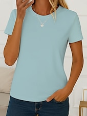 お買い得  フローラルTシャツ-女性用 Tシャツ 純色 ヴィンテージ スタイリッシュ ベーシック 半袖 クルーネック ラウンドネック レギュラートップス 日常 プリント ホワイト ライトグリーン グレー ライトブルー 夏 春