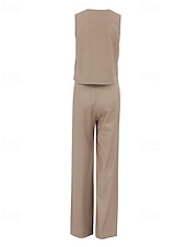 abordables Ensembles chemisiers pour femmes-Femmes Actif Mode Chemisier Gilet Ensembles de Pantalons Sans manches Col en V Couleur Unie Dubbele Rij Knopen Extérieur Fête Noir Marron Gris Été Coupe régulière