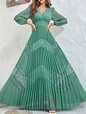 preiswerte Unter 129,99 $-Kleid Mutter der Braut Kleid Elegant V-Ausschnitt Bodenlang Chiffon Langarm in einfarbig
